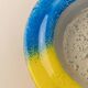Vintage Murano glass bowl - blue, red, and yellow glass with bubbles - Italy 1980s - Pop Art design