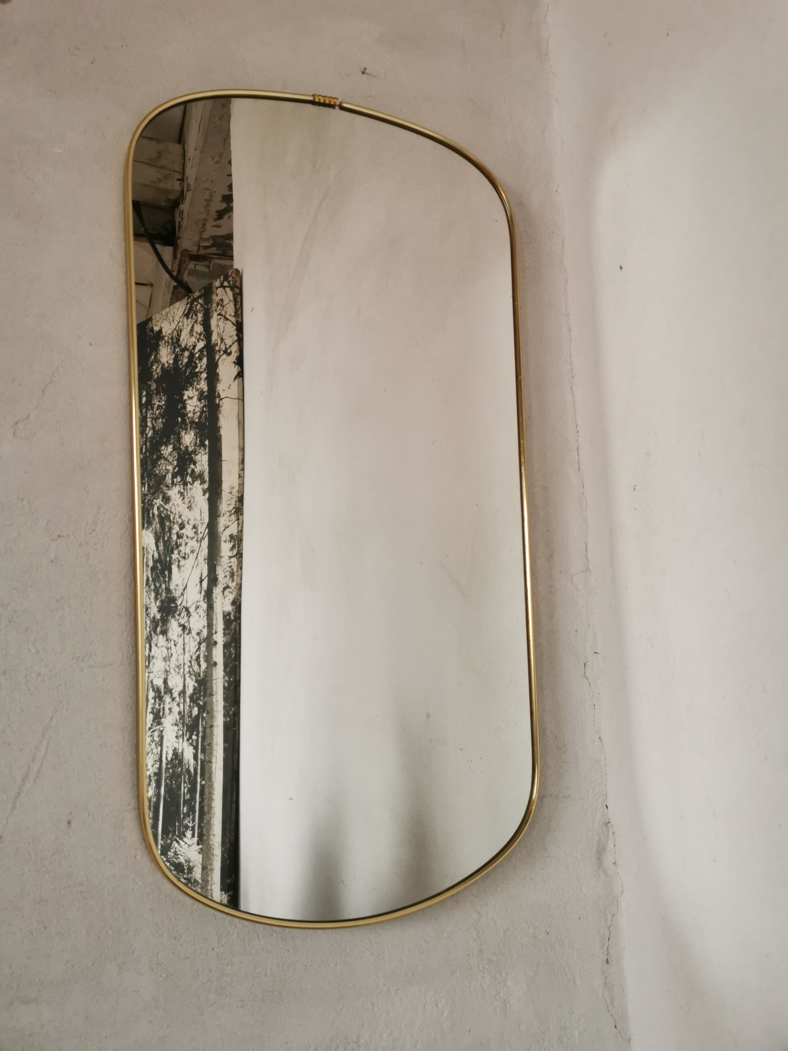 Miroir bord doré, forme libre vintage 1970