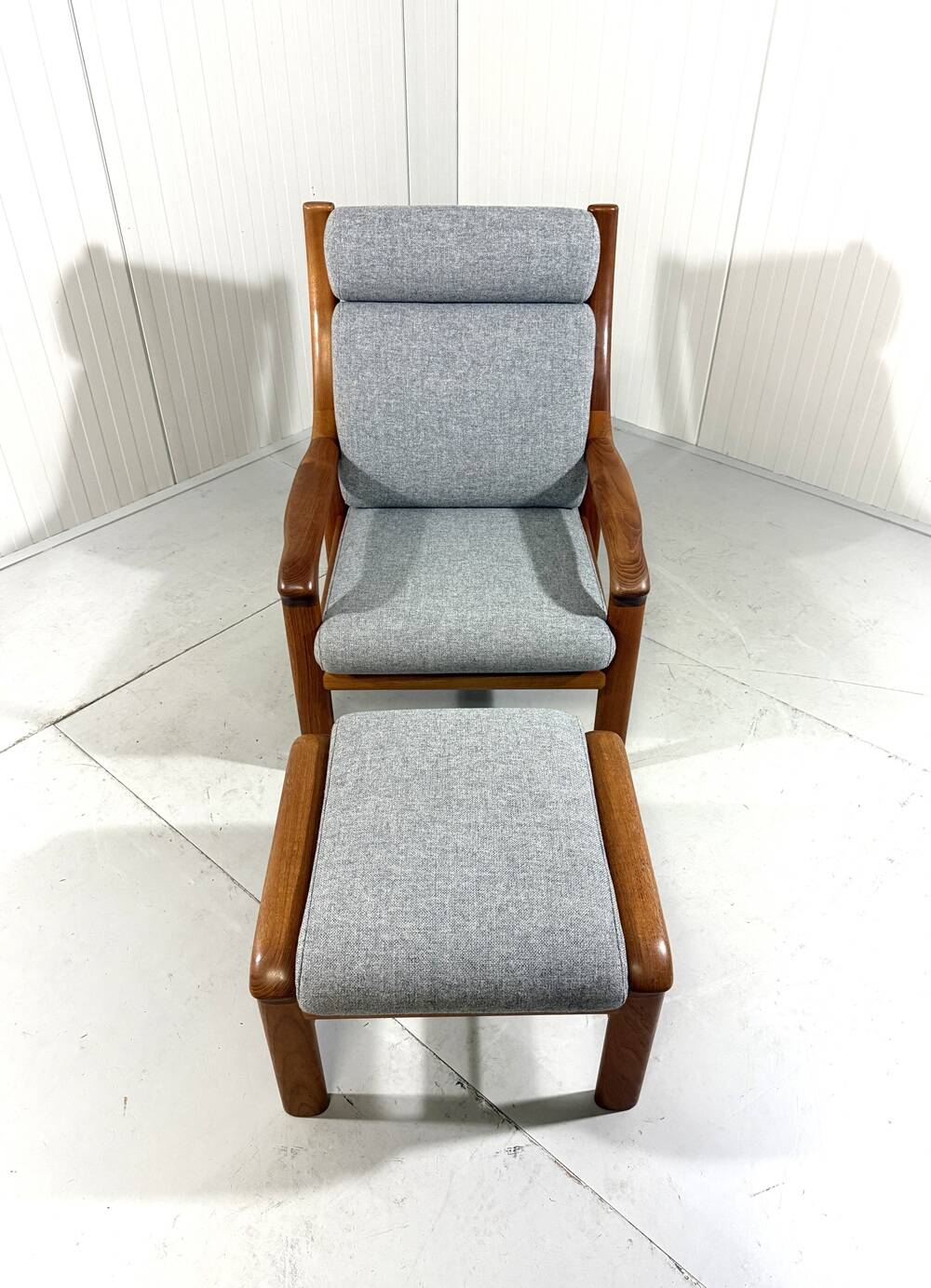 EMC Furniture teak highback easy chair & footstool Denmark 1970’s