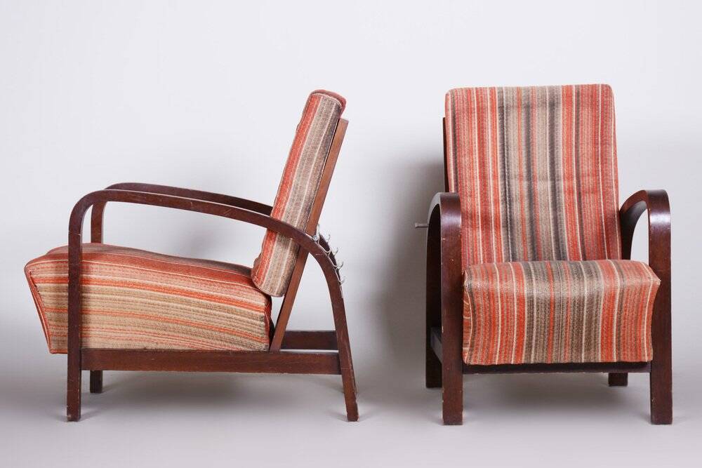 Set of Art Deco Armchairs in Oak, Czech, 1930s