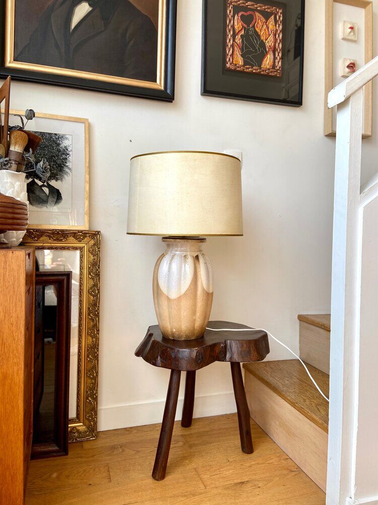 Table lamp in glazed ceramic and beige paper