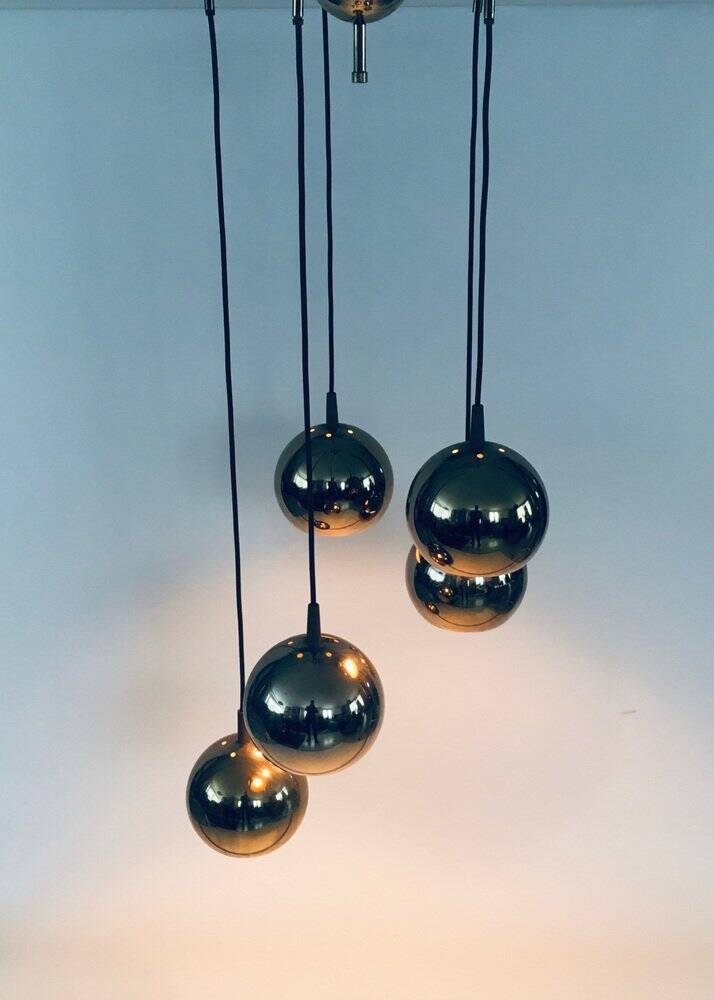 Golden Cascade 5-Ball Ceiling Lamp, Italy, 1980s