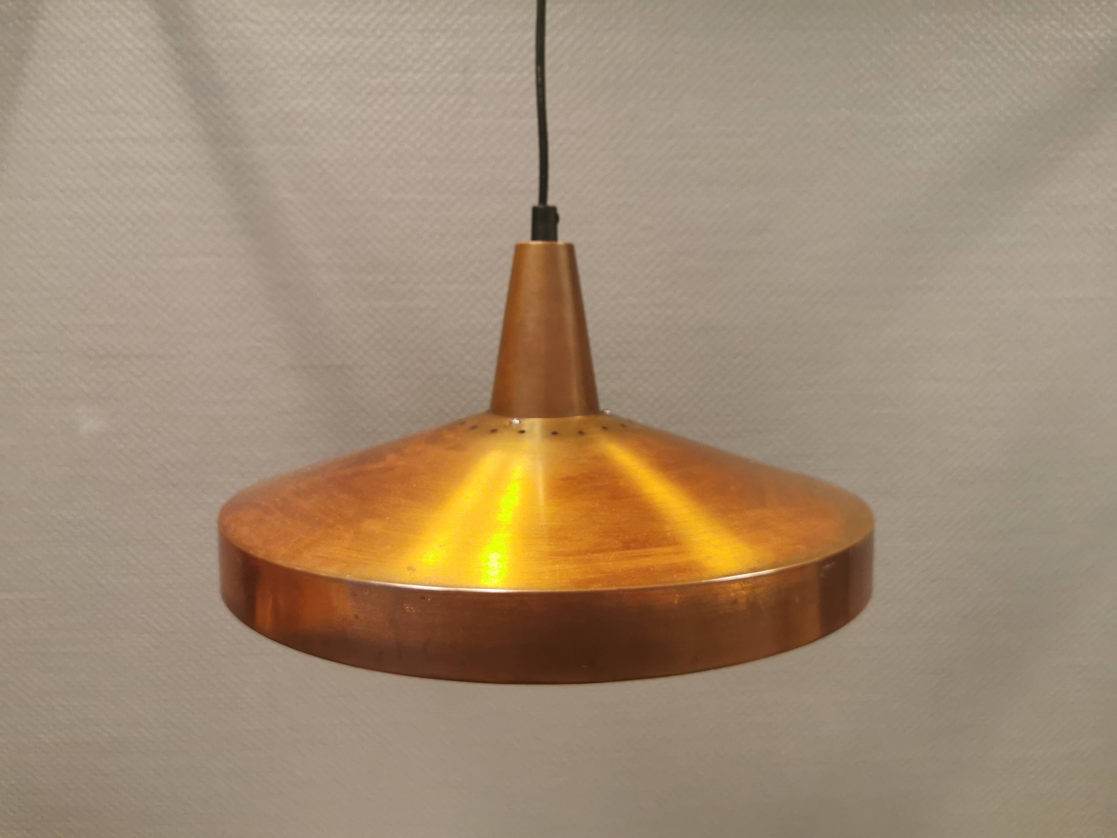 Older hanging lamp, in thin copper, Danish and estimated from the 1960s