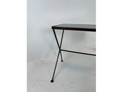 Modernist nesting tables in metal and black glass, 1950s.