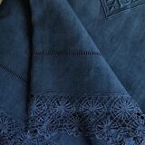 Old sheet in pure washed linen thread blue twilight