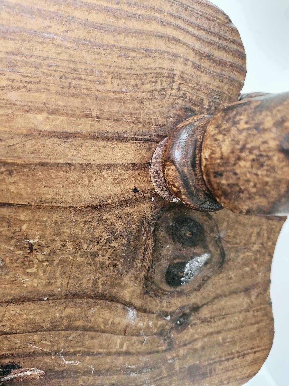 Rare Old Tripod Milking Stool Carved Solid Wood Popular Art