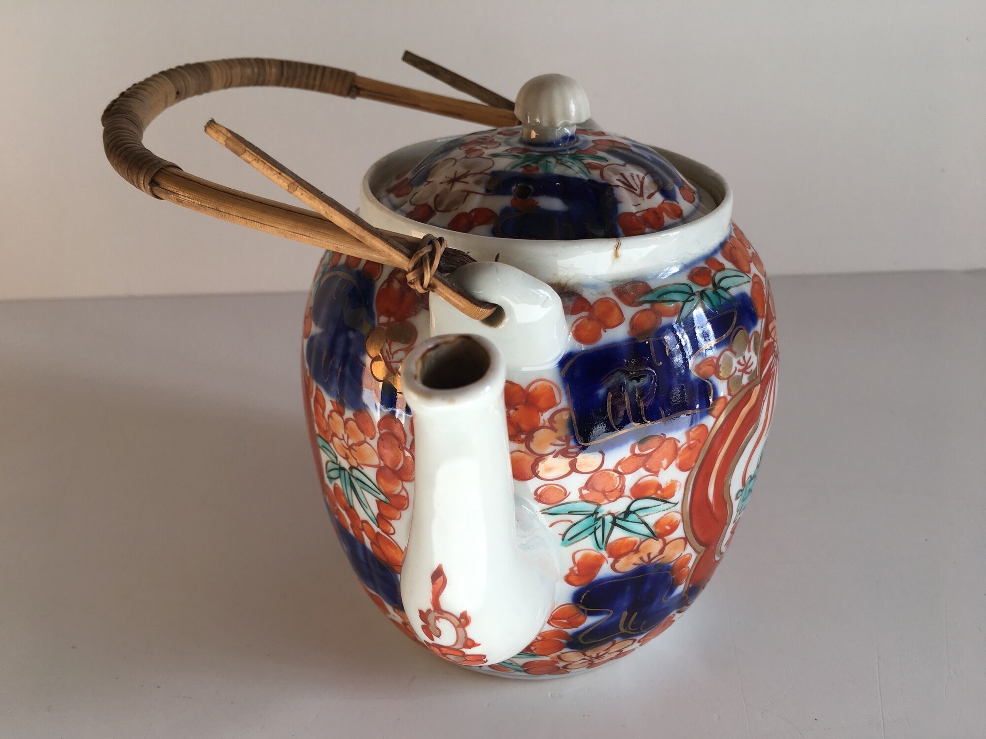 Théière japonaise porcelaine oiseaux à décor floral