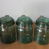 Lot of 3 green glass jars Durfort
