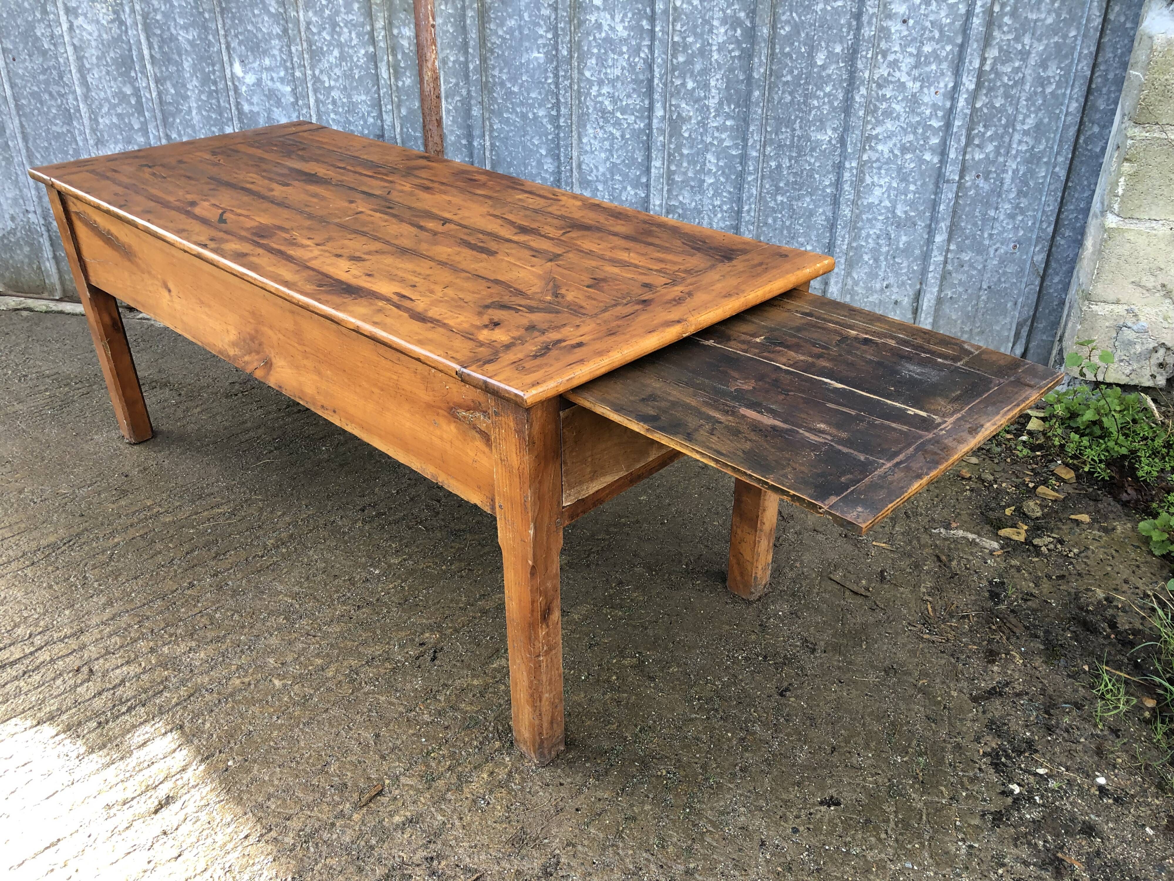 Antique Rustic Solid Cherry Farmhouse Table with 3 Drawers and 1 Pull Out