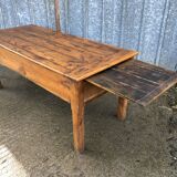 Table de ferme rustique ancienne en cerisier massif à 3 tiroirs et 1 tirette
