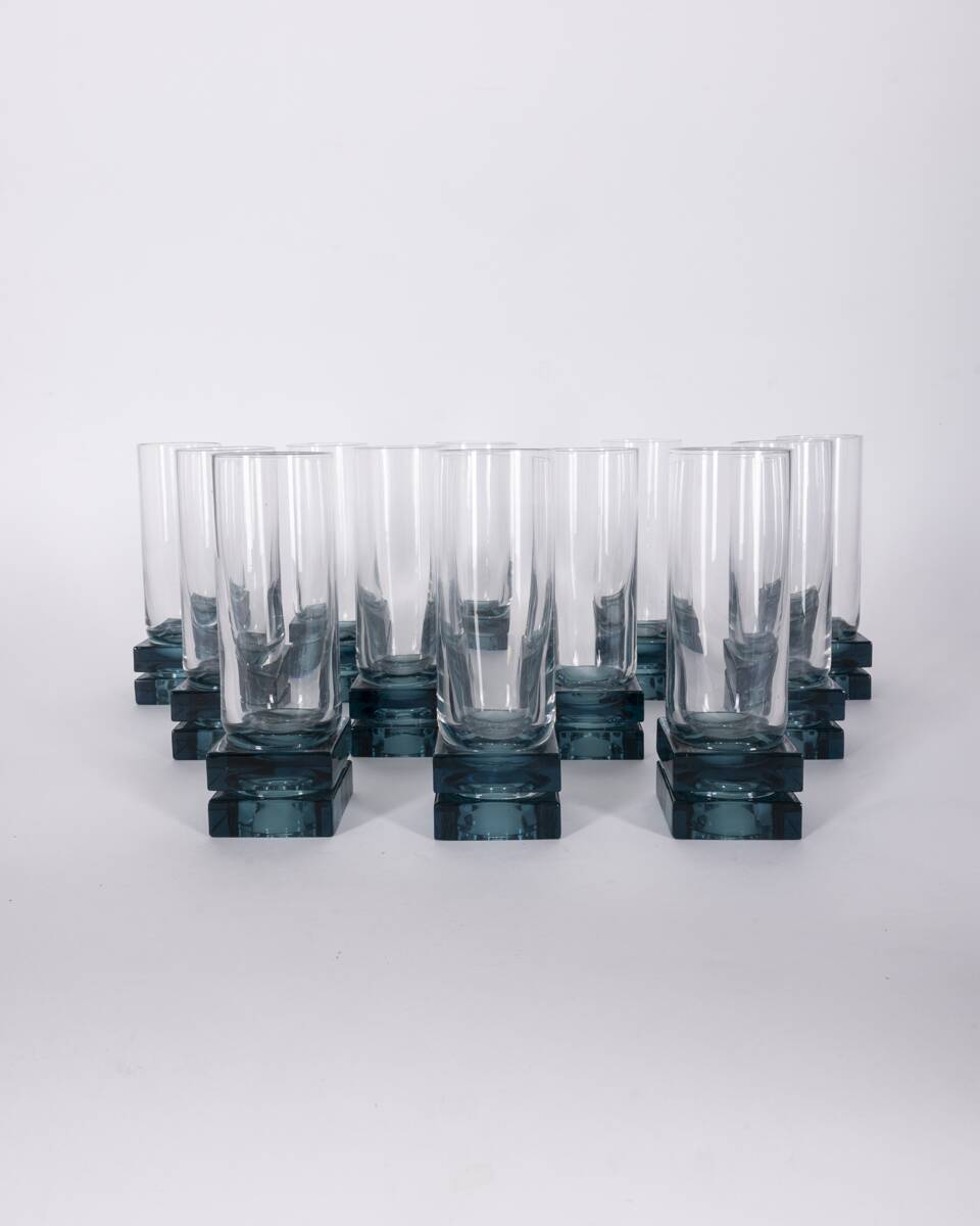 Vintage Italian Blue Crystal Glasses, 1970s, Set of 11
