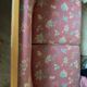 Art Deco style sofa, covered in Indian fabric with a pink background