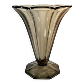 Vase tulipe Art Déco en verre fumé – Élégance Tchécoslovaque 🇨🇿