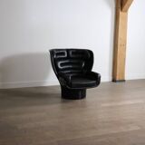 Fauteuil lounge Elda vintage noir sur noir par Joe Colombo pour Comfort, années 1970