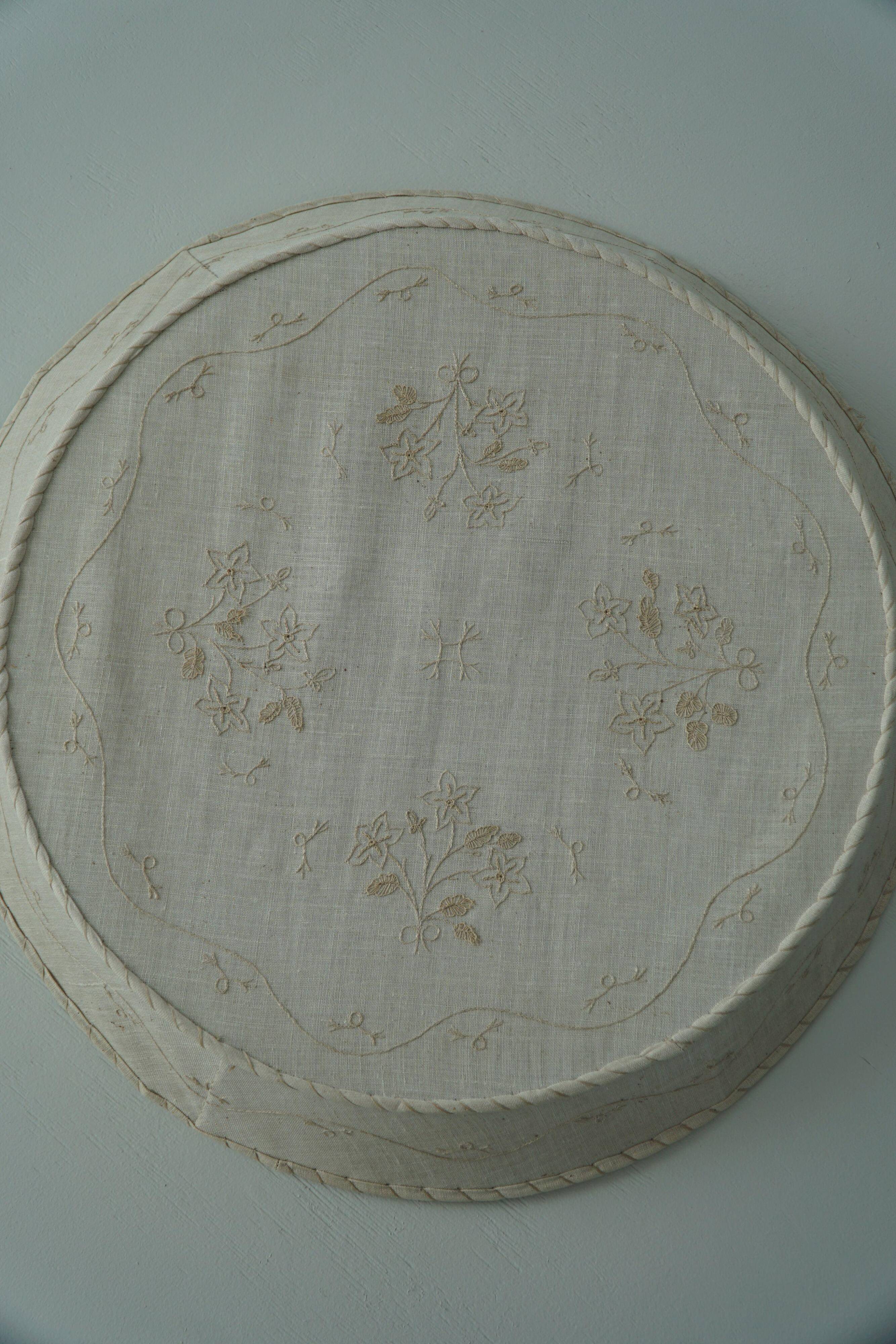 Large Swedish wall/ceiling light from the mid-century in linen and lace, Sweden, 1950s.