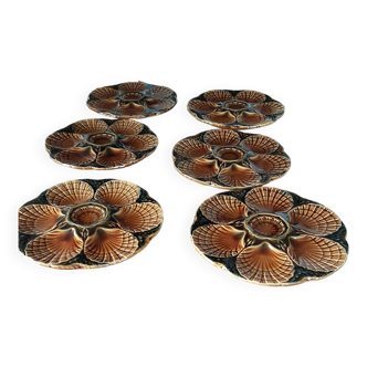A set of 6 beautiful vintage French Sarreguemines oyster serving plates
