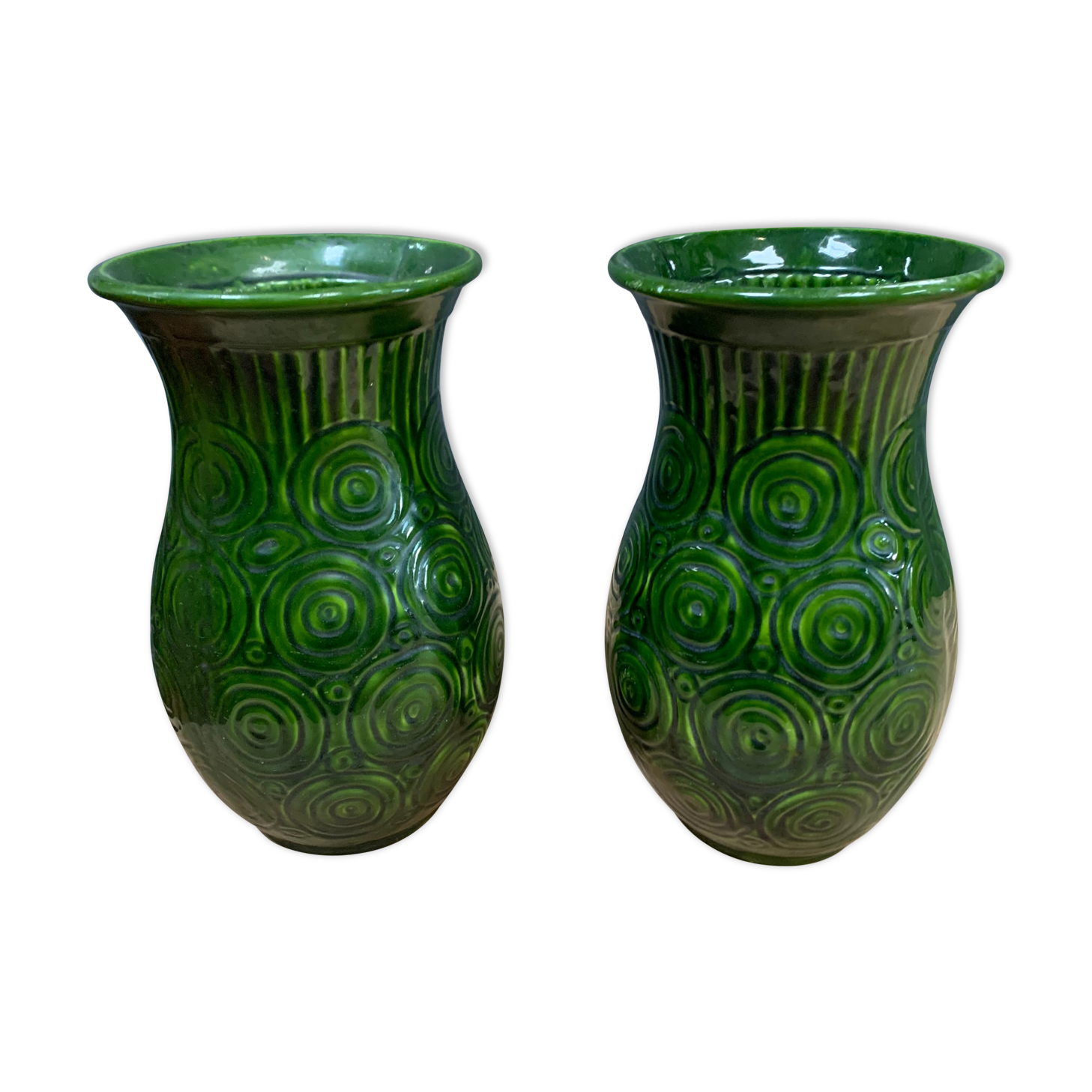 Pair of enamelled cast iron vases