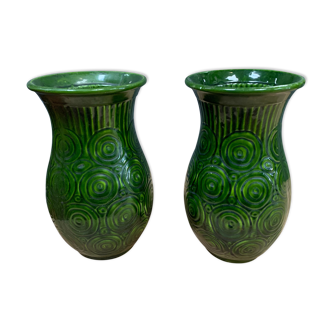 Pair of enamelled cast iron vases