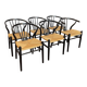 Set of 6 black wooden chairs with straw seats – Bistro style