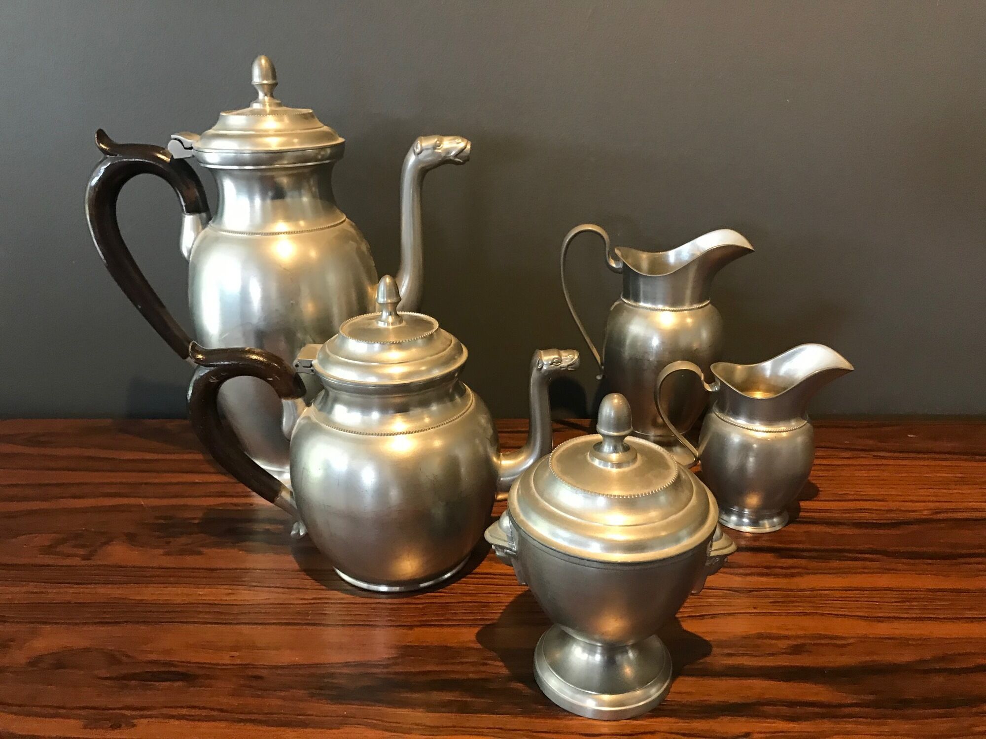 complete set of coffee and tea with milk pot and sugar art Deco in tin