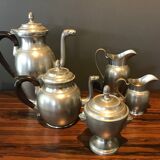 complete set of coffee and tea with milk pot and sugar art Deco in tin