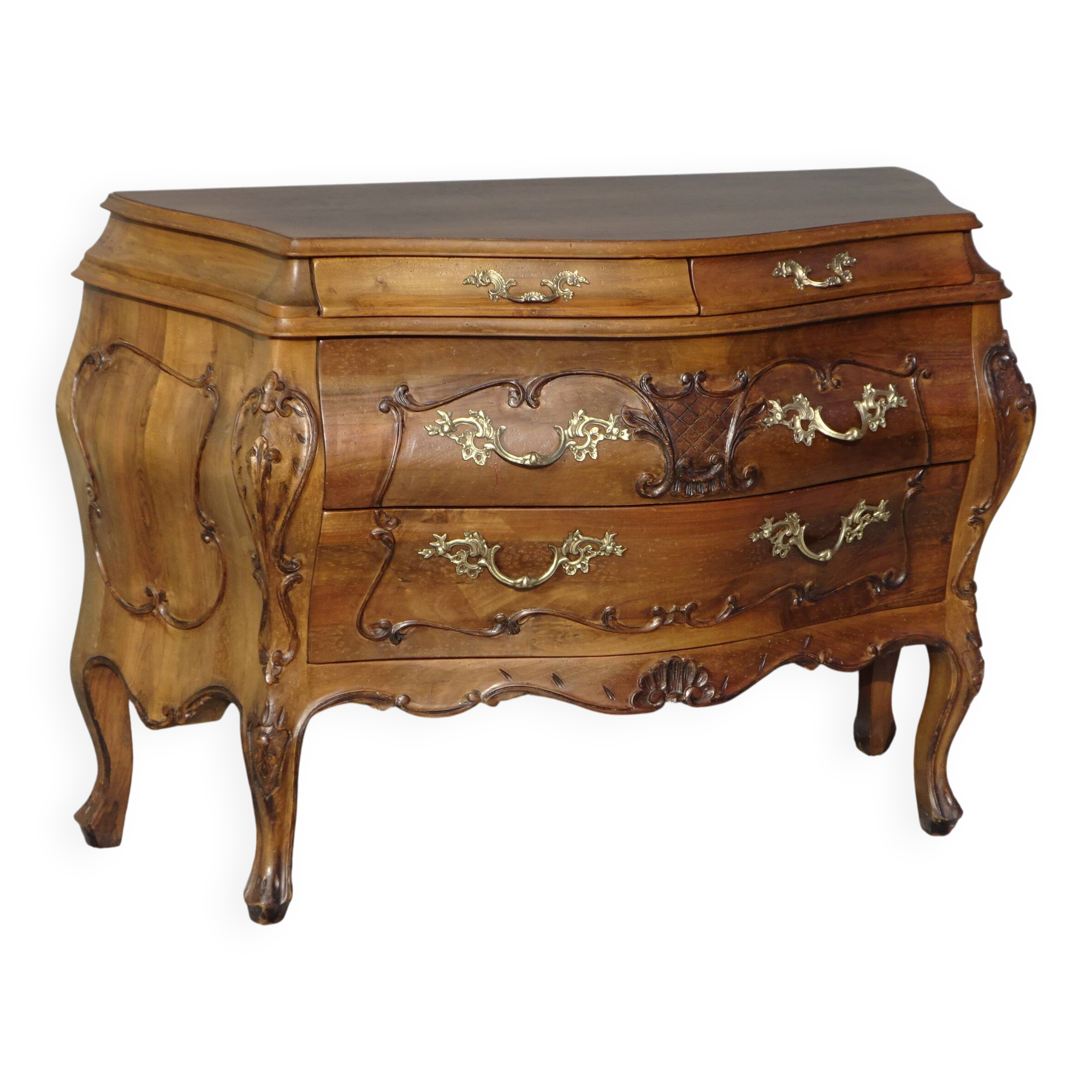 Coffin-style chest of drawers in walnut