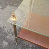 Coffee table or end of canape top glass and wood under bronze frame