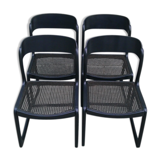 4 chairs black sled caning Baumann