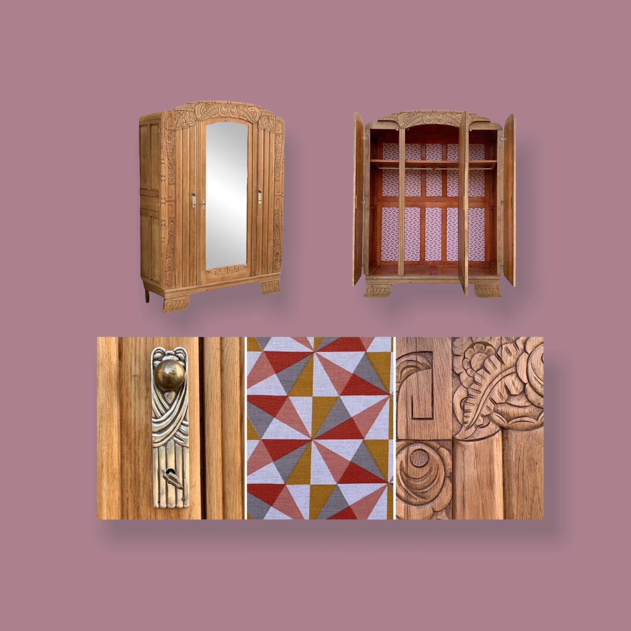 Armoire parisienne art déco chêne massif brut