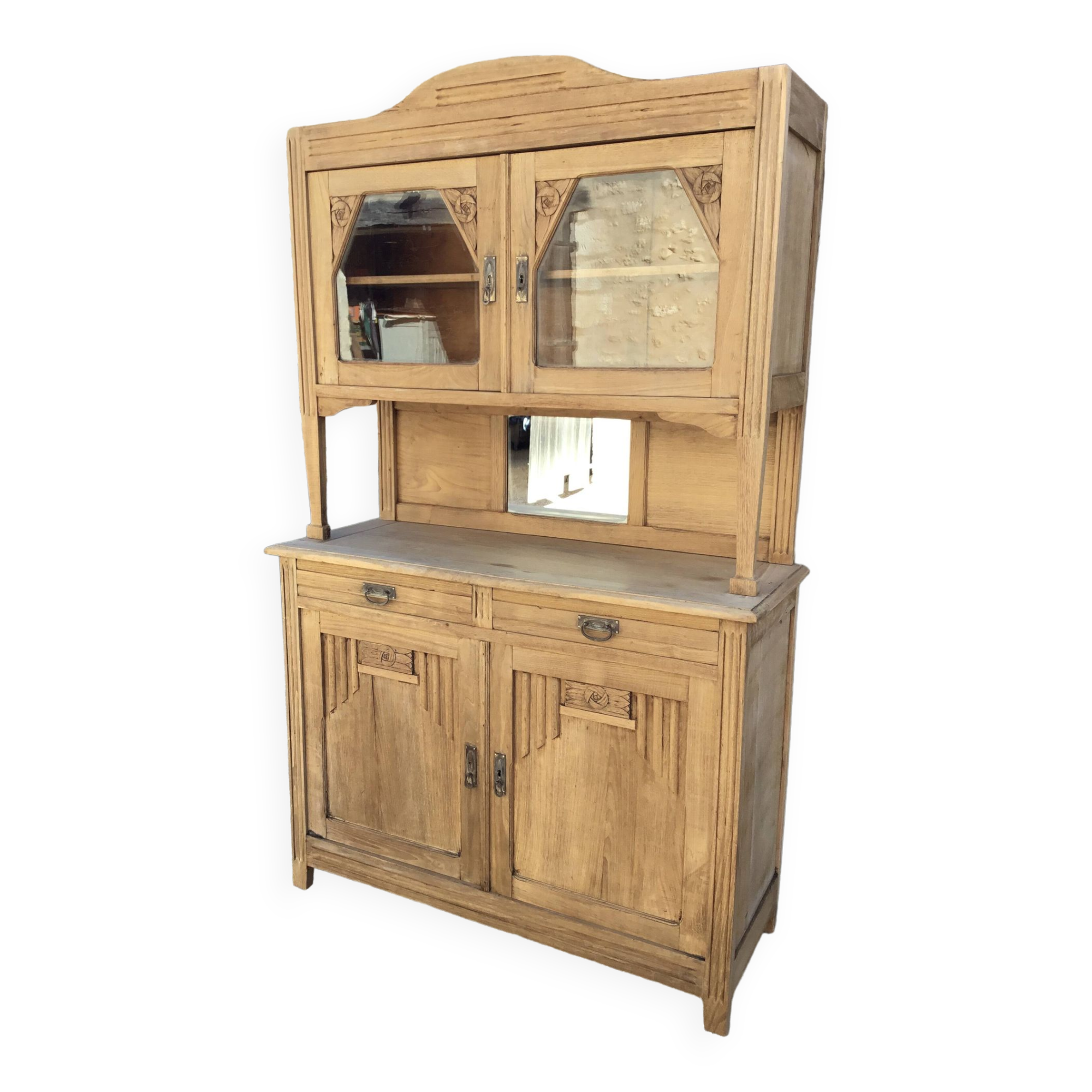 Two-body oak sideboard from the 1940s; stripped