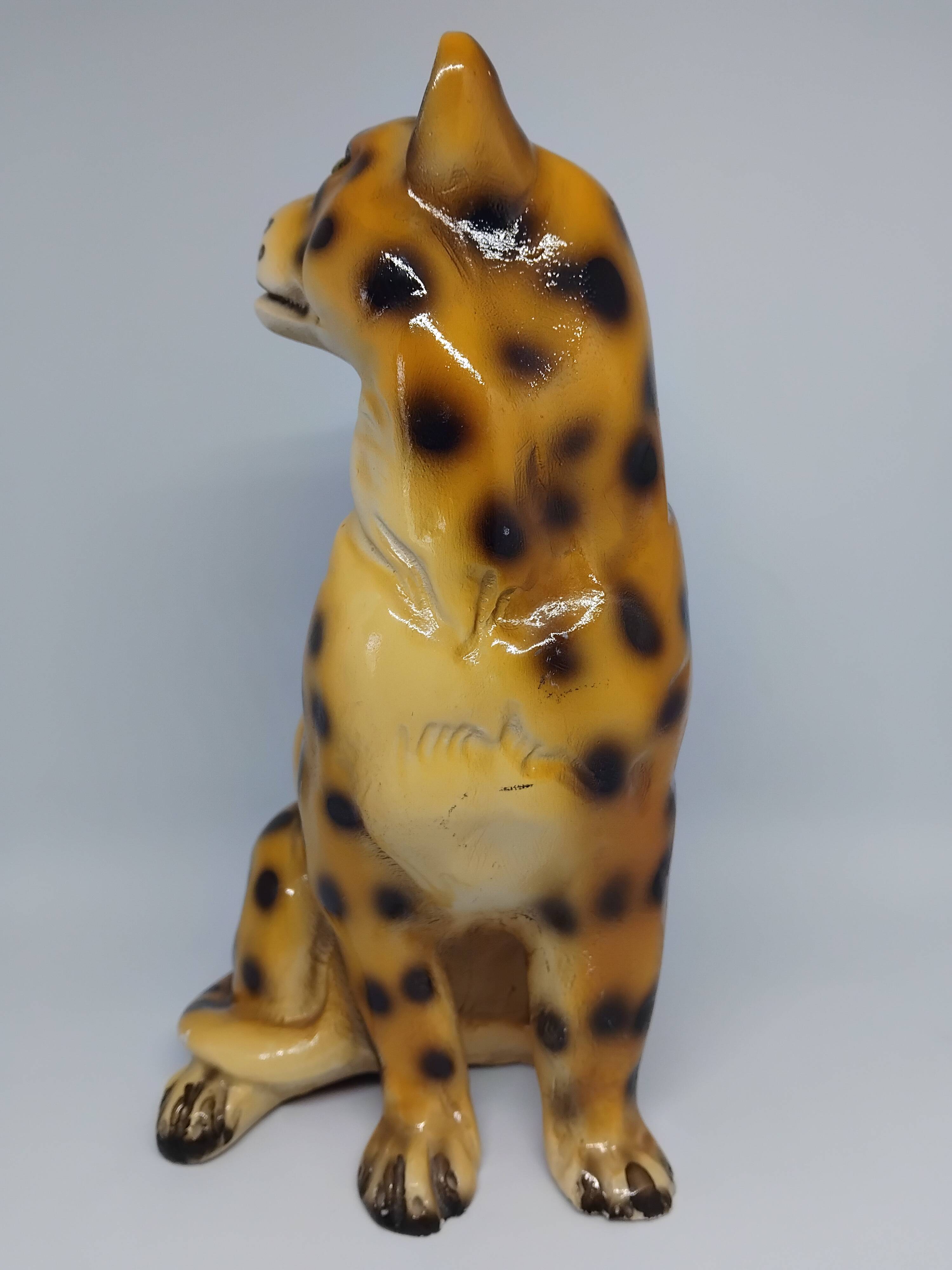 Polychrome terracotta jaguar Vintage 1970s.