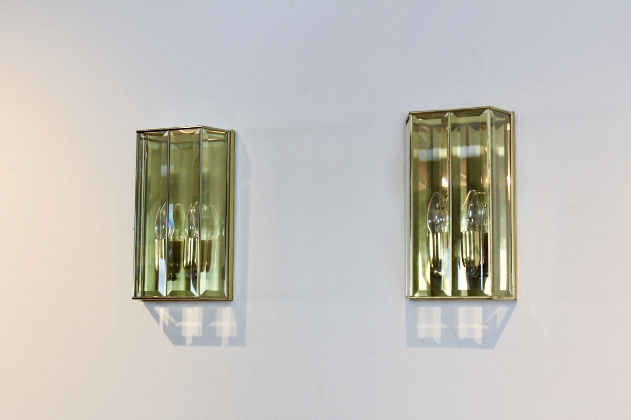 Glamorous pair of French Brass & Facet Glass Sconces