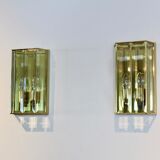 Glamorous pair of French Brass & Facet Glass Sconces