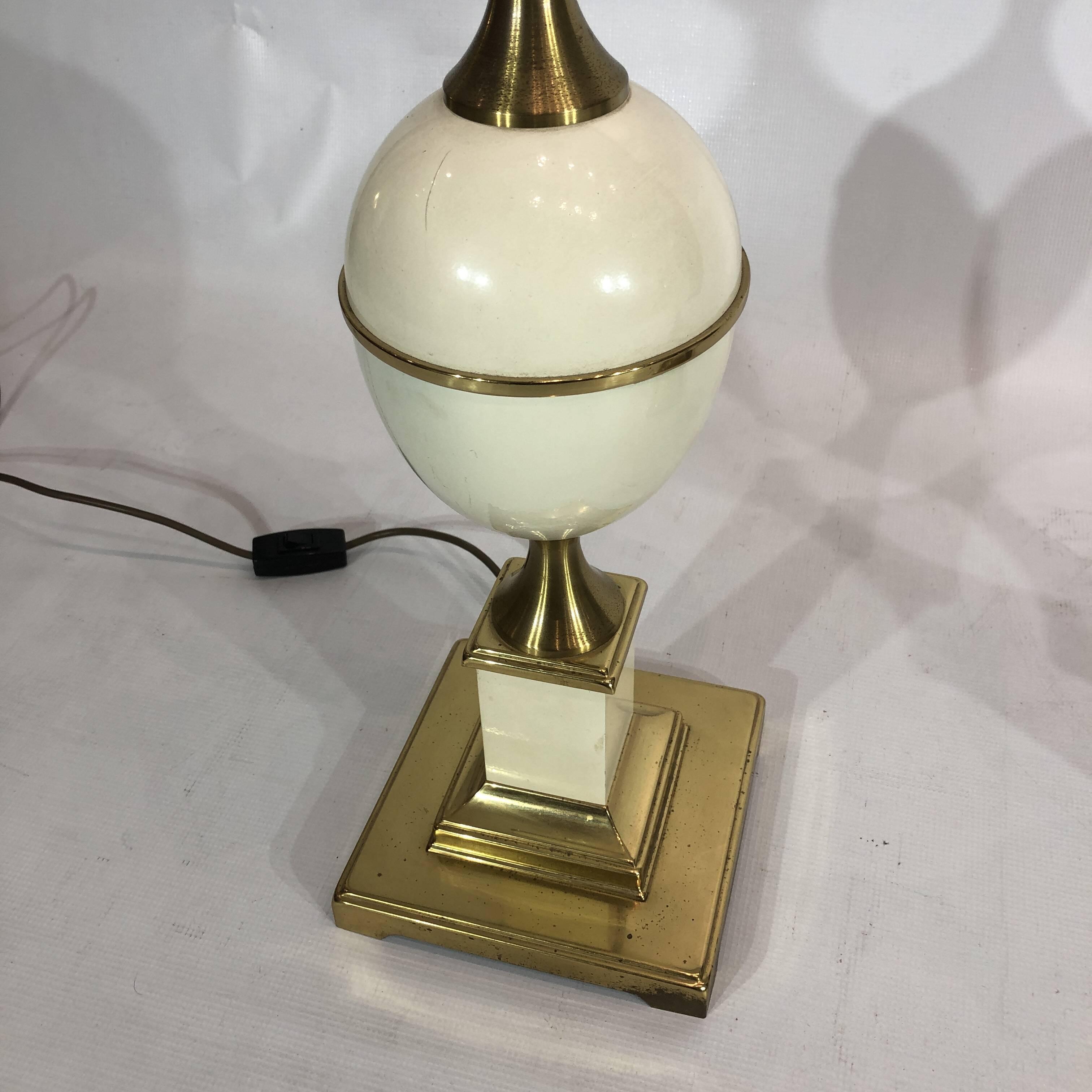 Near Pair of Vintage Enamel Egg Table Lamps - 1970s Hollywood Regency Retro