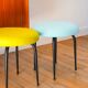 Black iron stool and boiled wool, turquoise blue, 1960