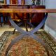Rectangular wooden table, legs and spacer in hammered ironwork, 60s
