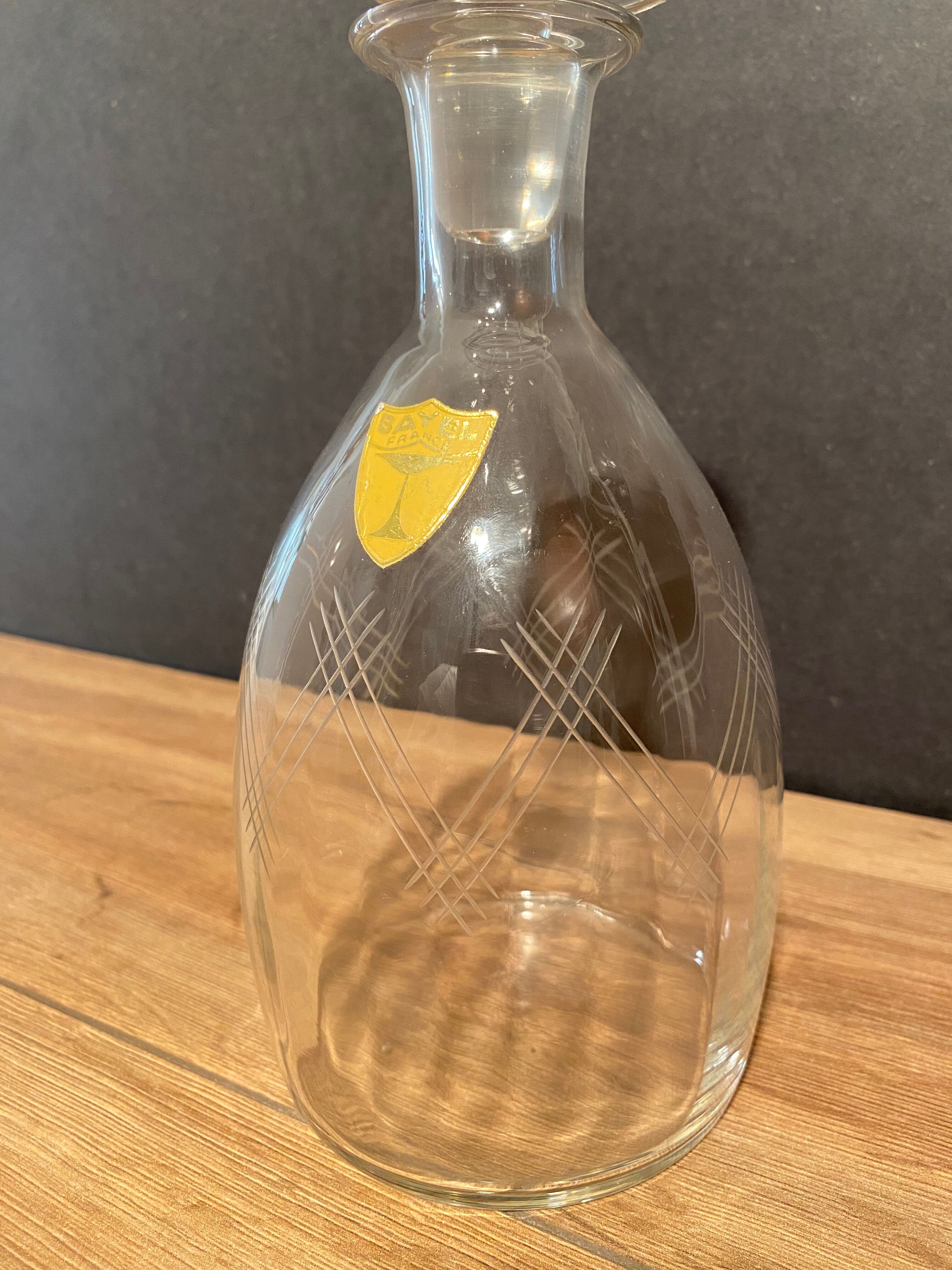 Mid-twentieth glass decanter with cut decoration signed Bayel