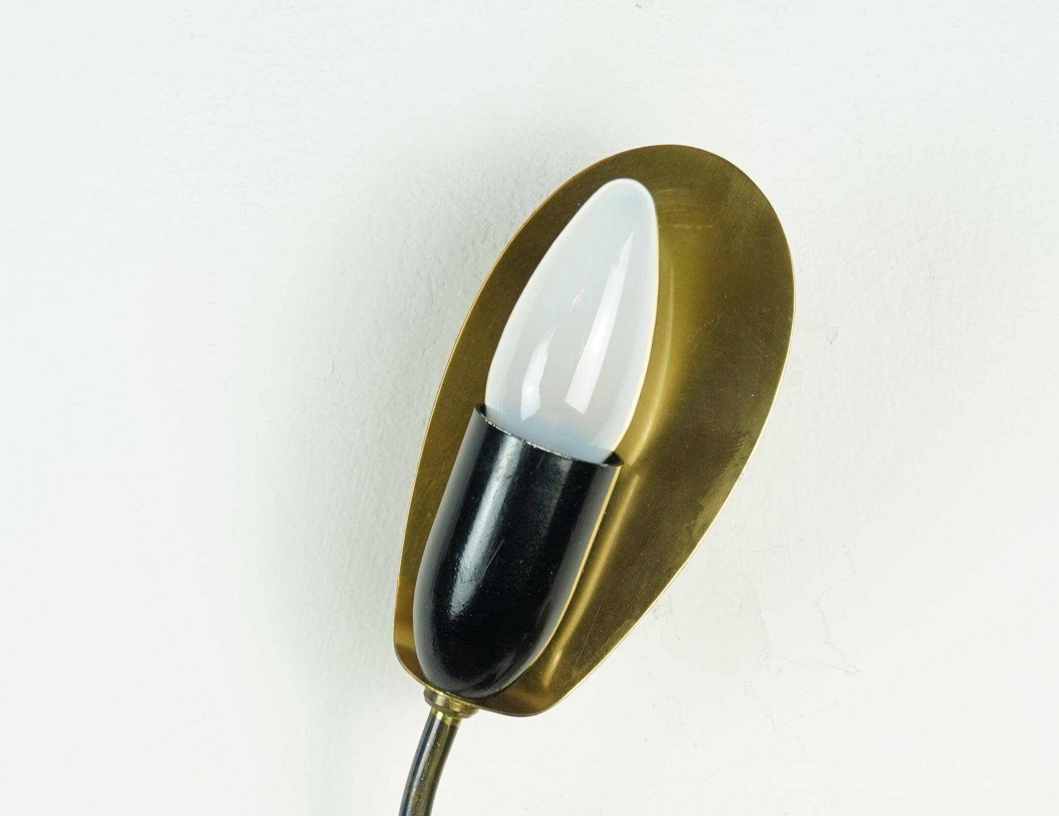 Pair of 1950s mid century sconces wall lamps brass black metal