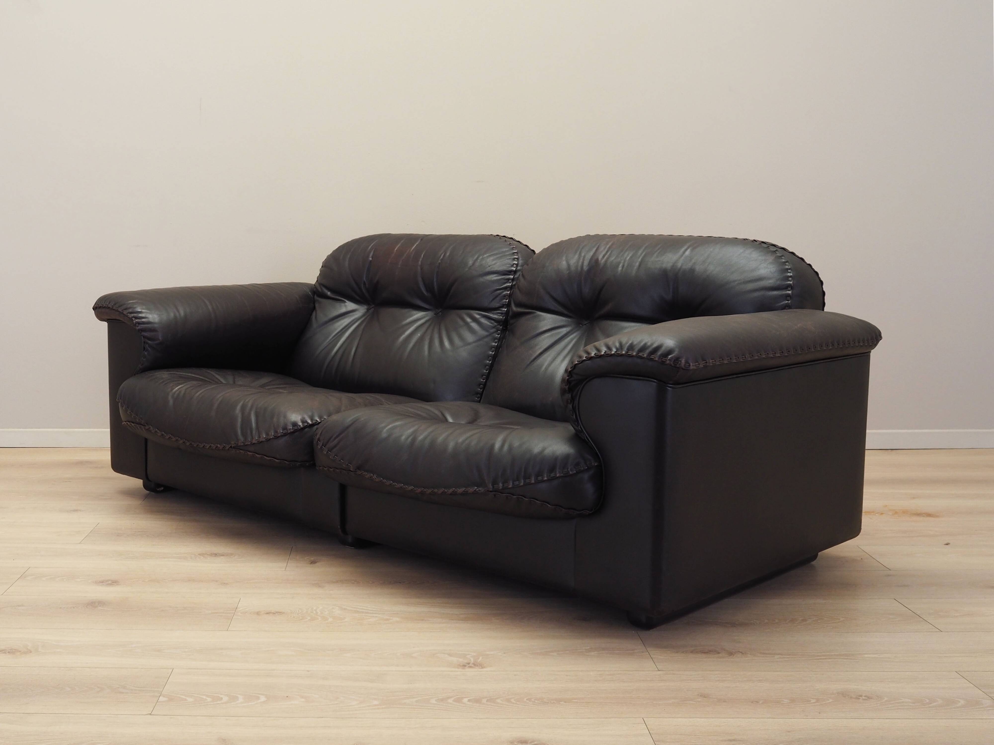 Brown leather sofa, Swiss design, 1970s