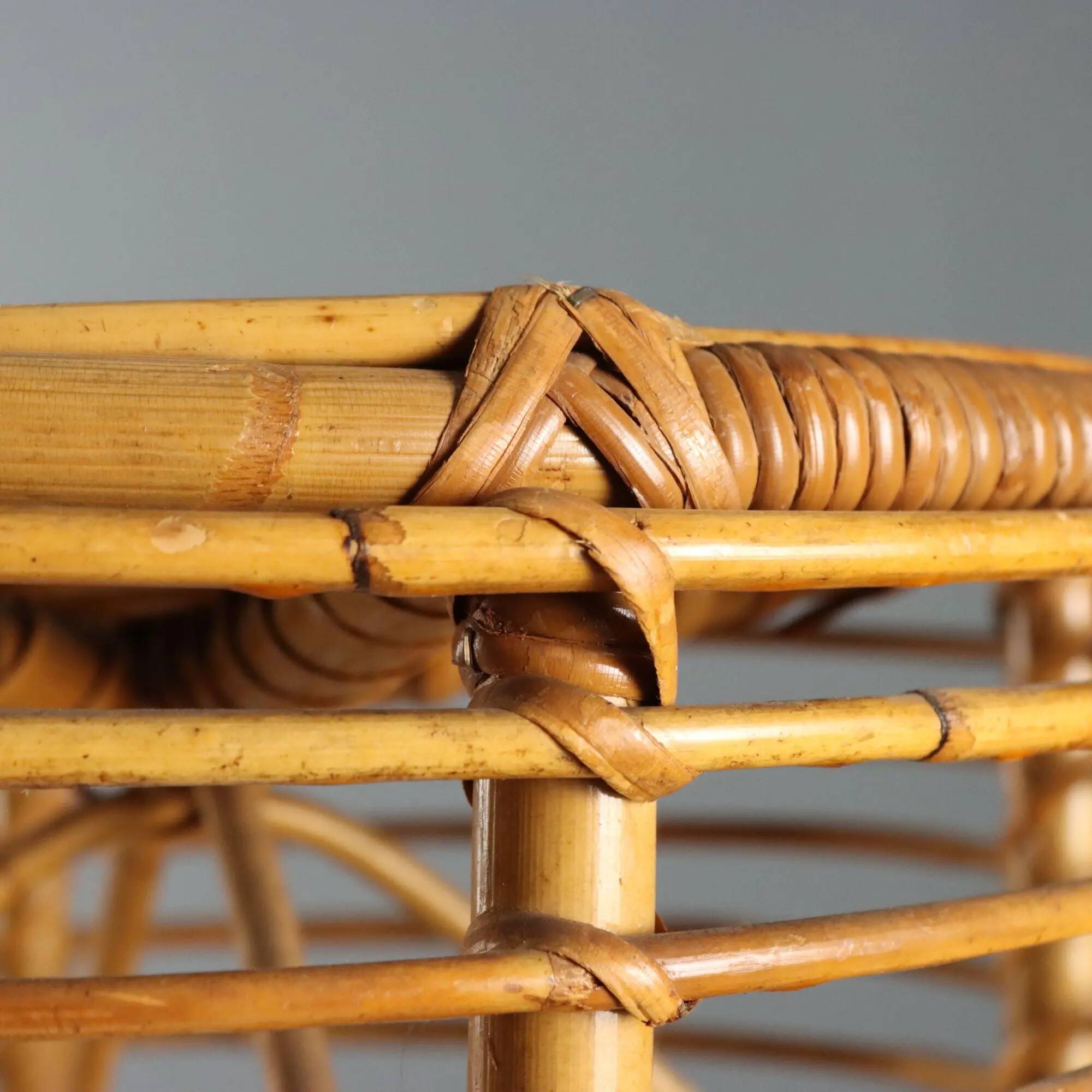 Vintage woven bamboo stool, Italian design from the 1970s.
