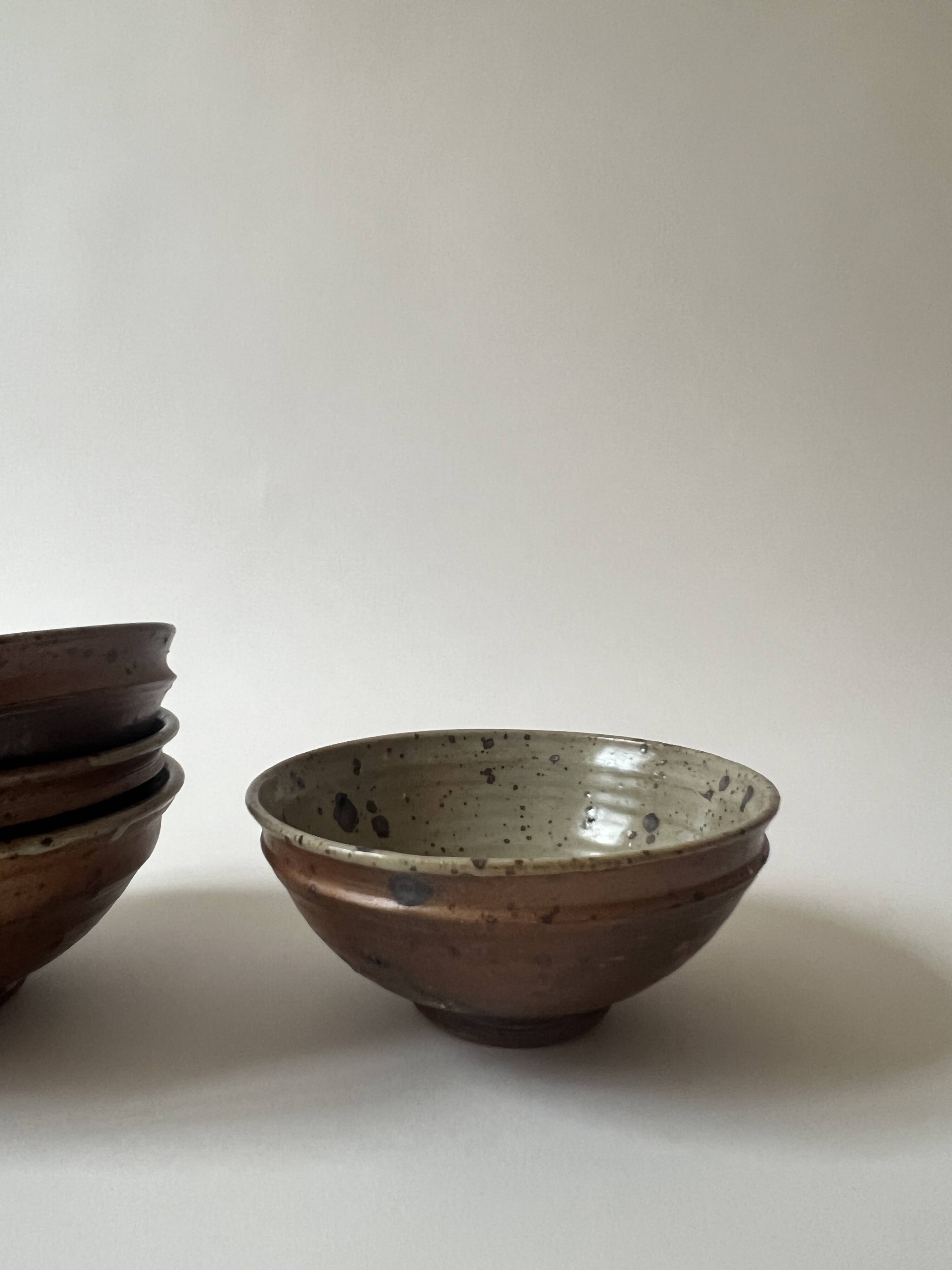 Ceramic ramekins/bowls, stoneware, pyrite, La Borne, France, 1970