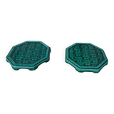 Pair of Digoin Sarreguemines barbotine bottle coasters