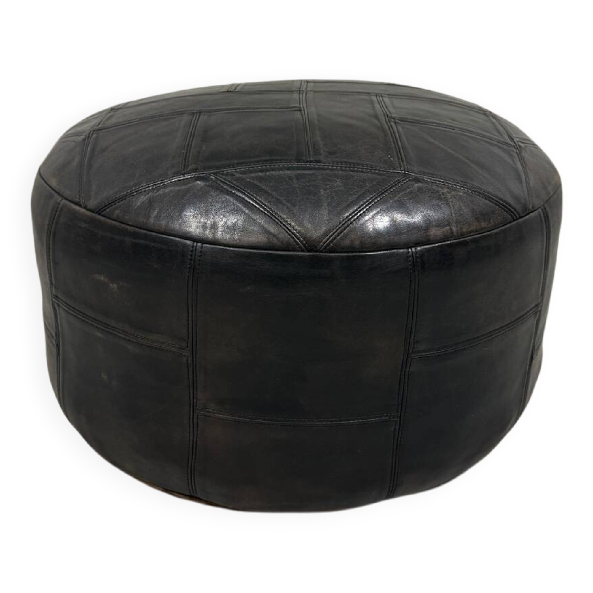 Pouf en cuir patchwork marron De Sede des années 1970