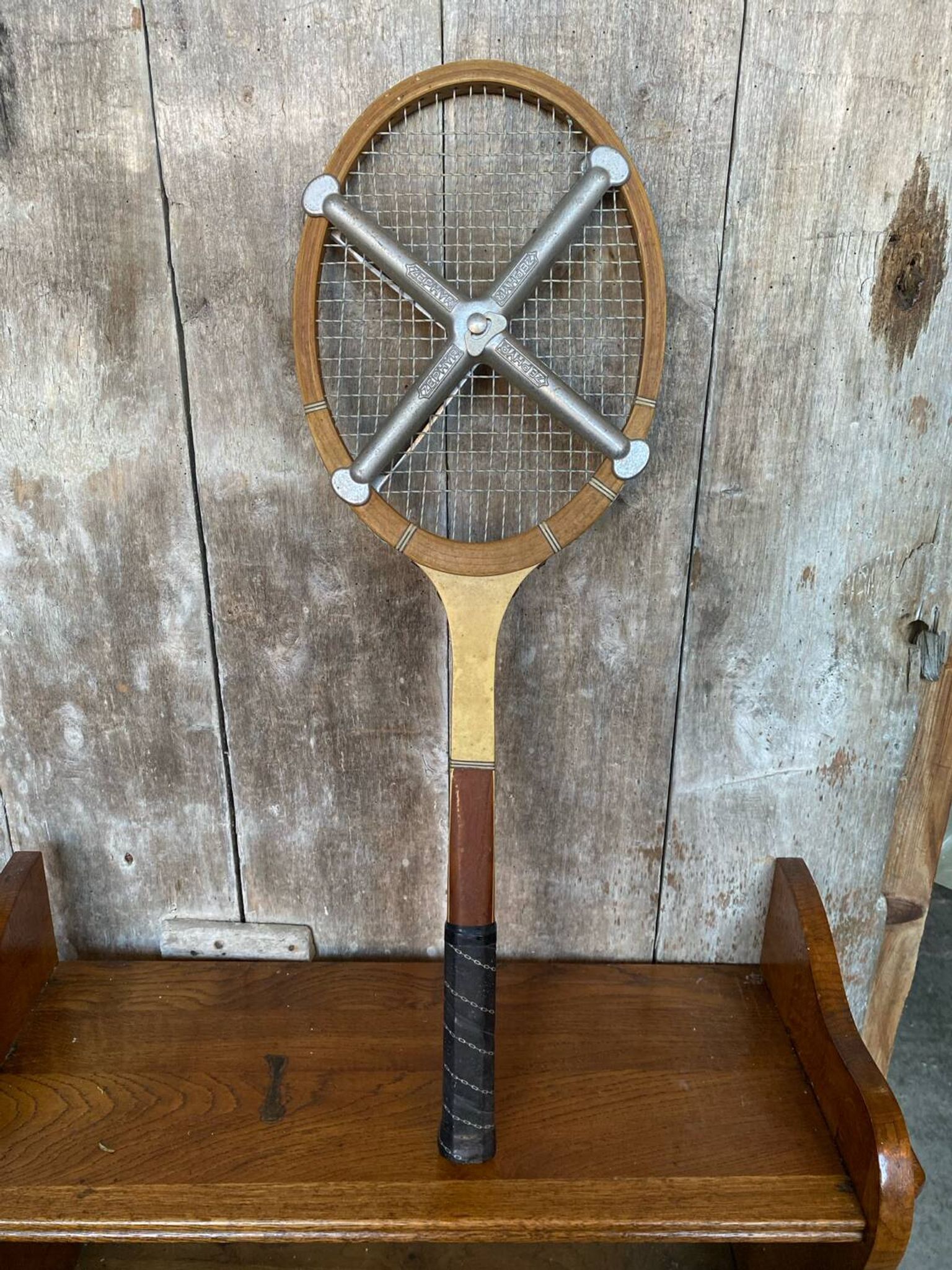 Old Tennis Racket LA HUTTE Imperial Wood + Zephyr Metal Protection #B766