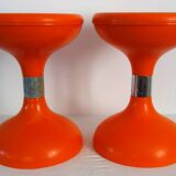 2 tabourets diabolo orange années 70