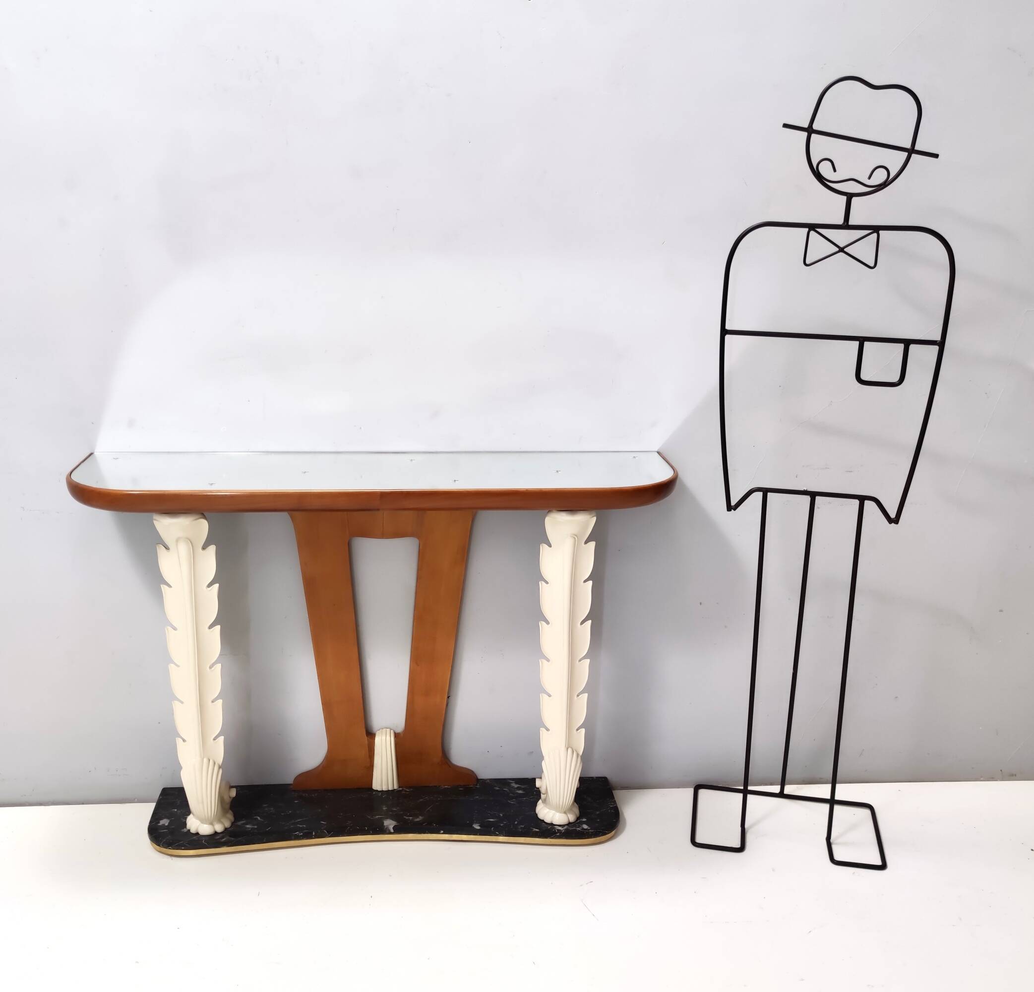 Wooden Console Table with a Mirrored Top Osvaldo Borsani style , Italy