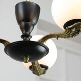 Lustre Art Déco en laiton et opaline, 1930