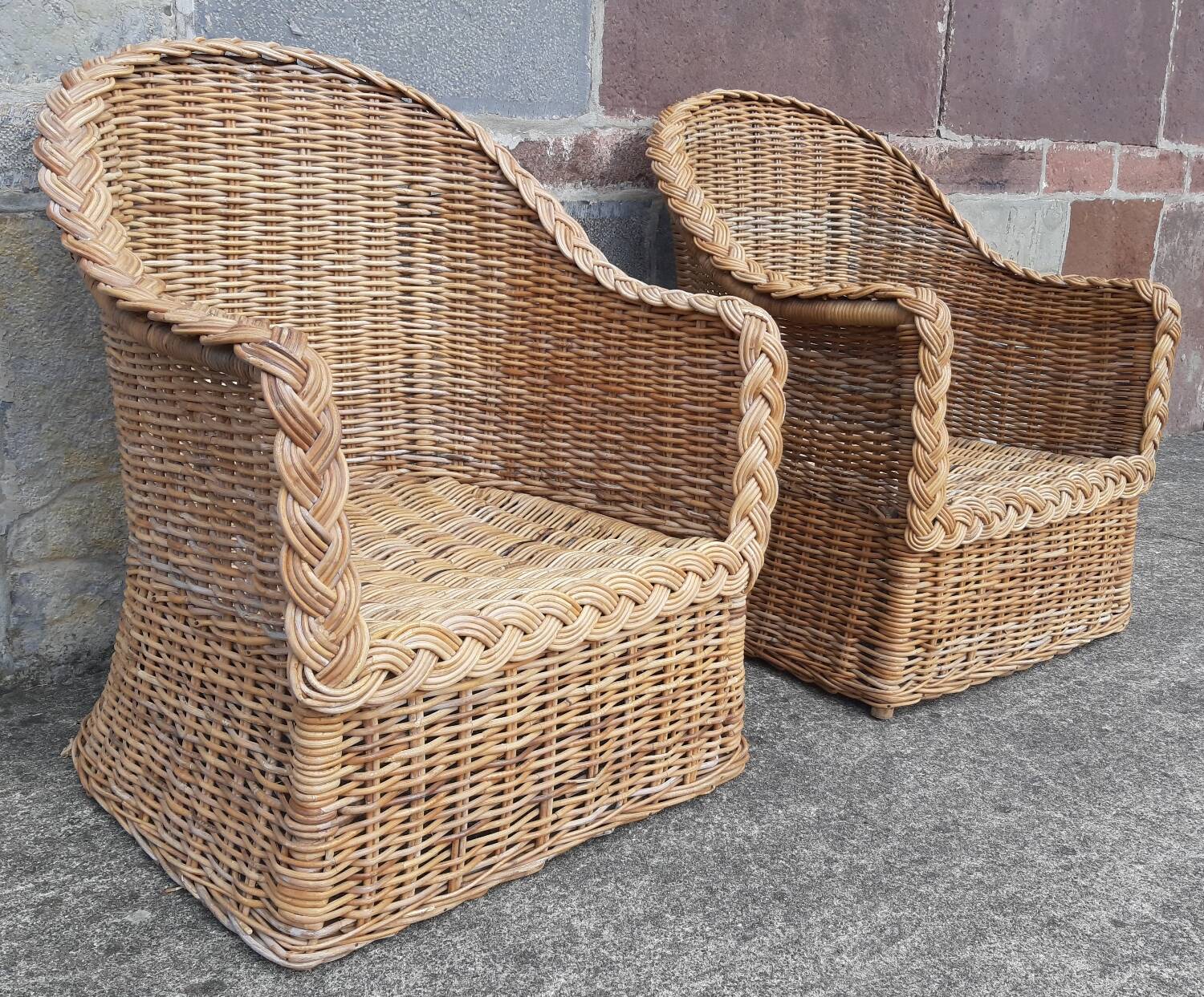 Pair of wicker and rattan armchairs.