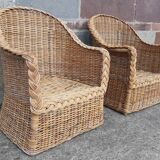 Pair of wicker and rattan armchairs.