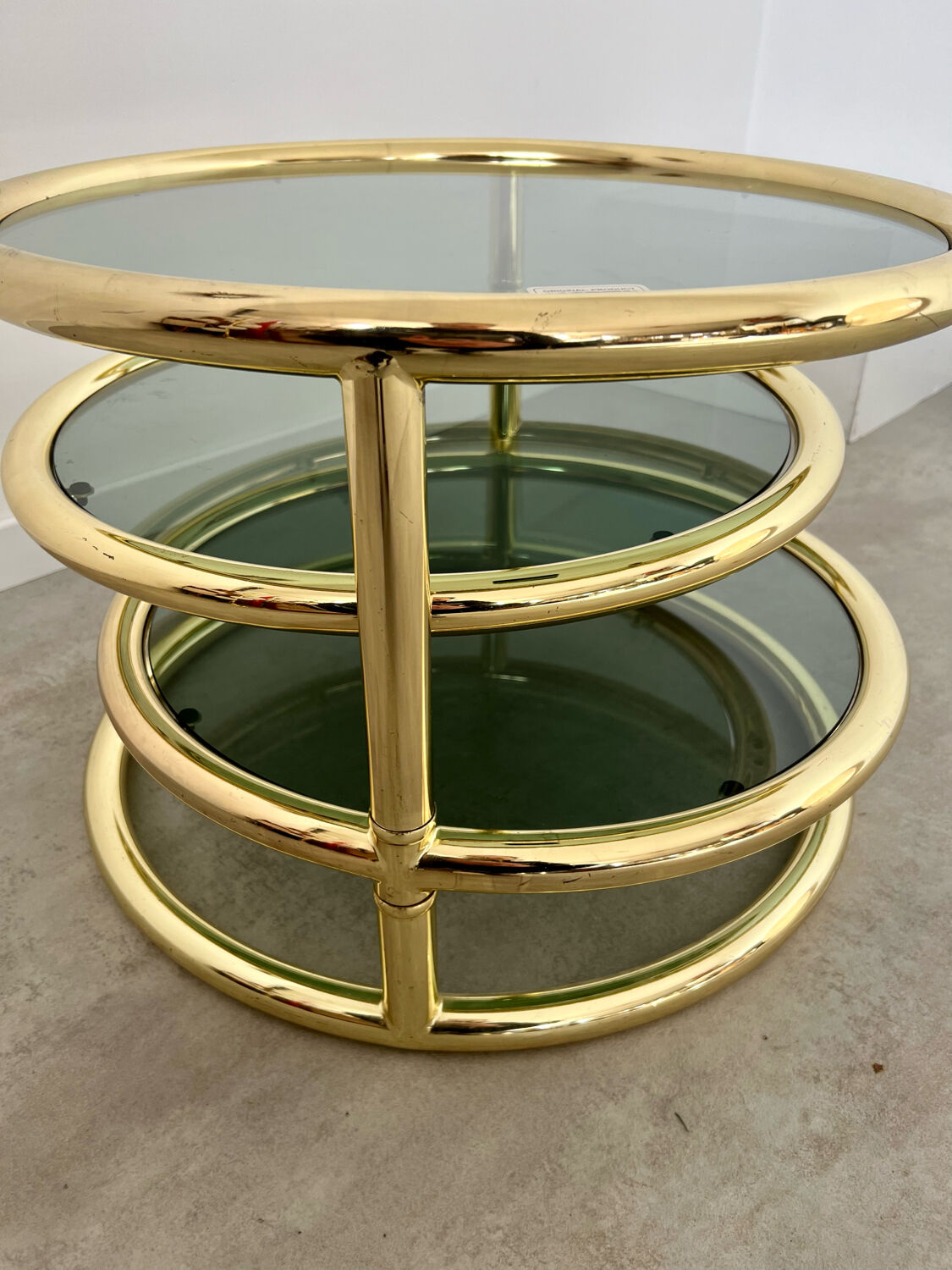 Three-level swivel coffee table in morex design brass Milo Baughman italy